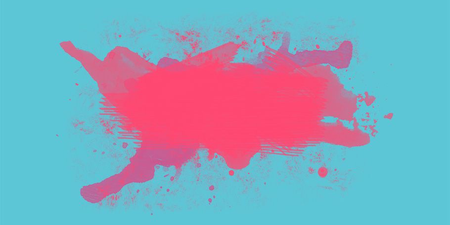 Pink paint splatter on turquoise background