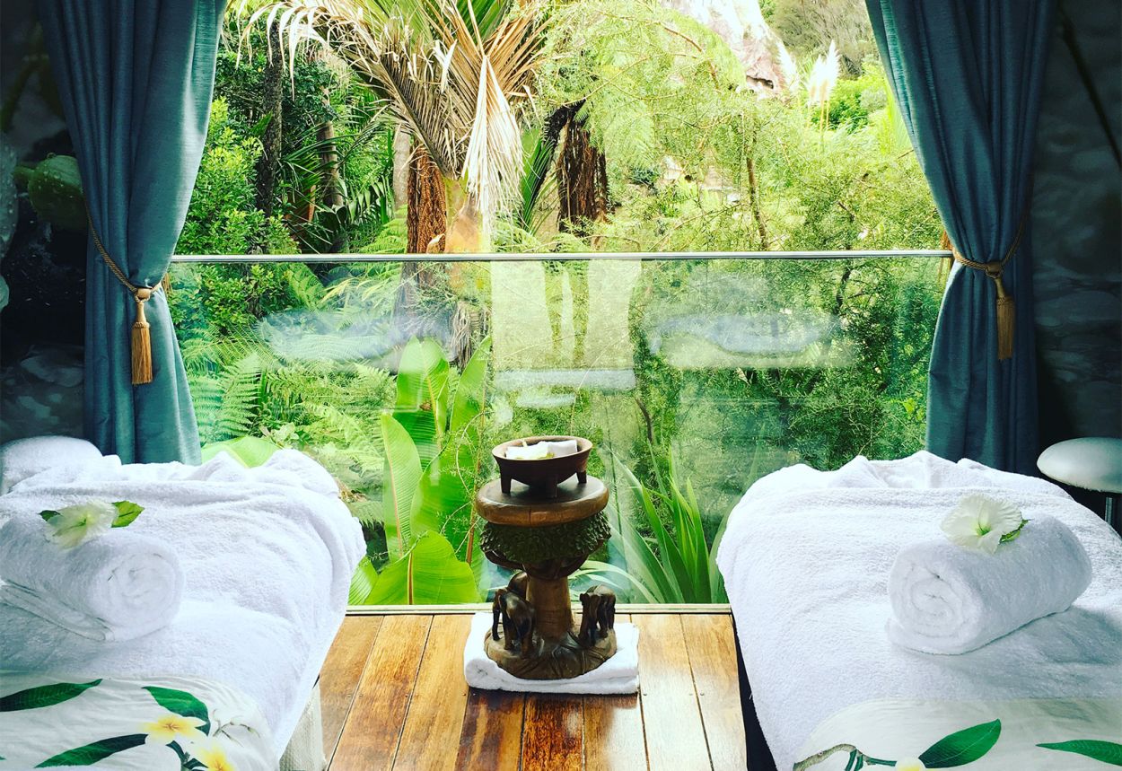 Treetops massage spa room at The Lost Spring Whitianga